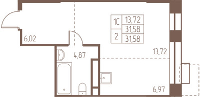 Планировка студии(квартира) площадью 31.6 квадратных метров в ЖК “ЖК Западная Ивантеевка”
