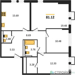 Планировка трехкомнатной(квартира) площадью 81.12 квадратных метров в ЖК “ЖК Остафьево”