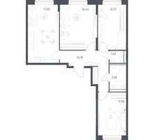 Планировка трехкомнатной(квартира) площадью 75.37 квадратных метров в “ЖК Квартал Домашний”