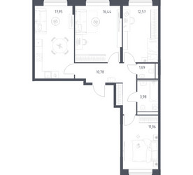 Планировка трехкомнатной(квартира) площадью 75.37 квадратных метров в ЖК “ЖК Квартал Домашний”