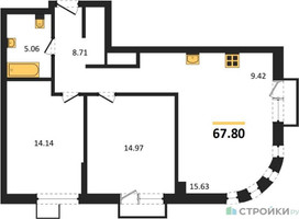 Планировка двухкомнатной(квартира) площадью 67.8 квадратных метров в “ЖК UNO Соколиная гора”
