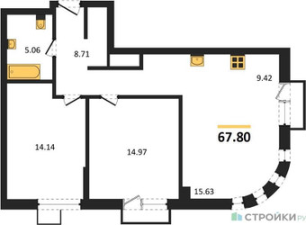Планировка двухкомнатной(квартира) площадью 67.8 квадратных метров в ЖК “ЖК UNO Соколиная гора”