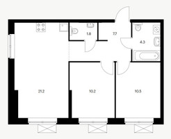 Планировка двухкомнатной(квартира) площадью 55.7 квадратных метров в “ЖК Одинцово-1”
