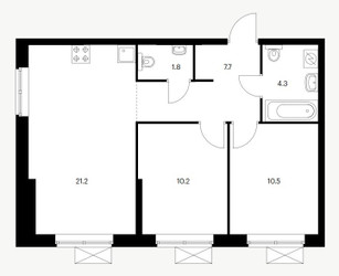 Планировка двухкомнатной(квартира) площадью 55.7 квадратных метров в ЖК “ЖК Одинцово-1”