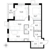 Планировка трехкомнатной(квартира) площадью 65.6 квадратных метров в “ЖК 1-й Саларьевский (Первый Саларьевский)”