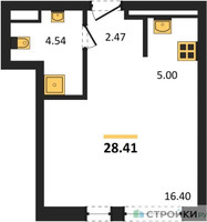 Планировка студии(квартира) площадью 28.41 квадратных метров в “ЖК Квартал Западный”