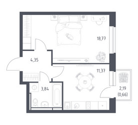 Планировка однокомнатной(квартира) площадью 38.99 квадратных метров в ЖК “ЖК Новое Видное”