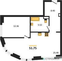 Планировка однокомнатной(квартира) площадью 51.75 квадратных метров в “ЖК Гранд Фили”
