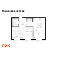 Планировка двухкомнатной(квартира) площадью 56 квадратных метров в “ЖК Люблинский парк”