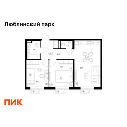 Планировка двухкомнатной(квартира) площадью 56 квадратных метров в ЖК “ЖК Люблинский парк”