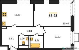 Планировка двухкомнатной(квартира) площадью 53.92 квадратных метров в “ЖК Новое Видное”