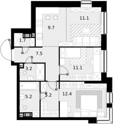 Планировка двухкомнатной(квартира) площадью 67.1 квадратных метров в ЖК “ЖК Трилогия Кристалл”