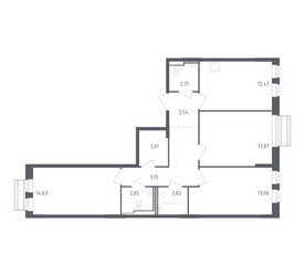 Планировка трехкомнатной(квартира) площадью 78.51 квадратных метров в ЖК “ЖК Рублевский Квартал”