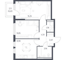 Планировка двухкомнатной(квартира) площадью 51.45 квадратных метров в “ЖК Пригород Лесное”