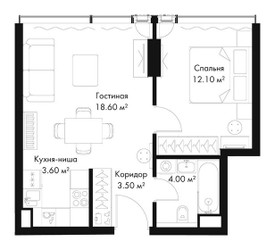 Планировка однокомнатной(квартира) площадью 41.8 квадратных метров в ЖК “ЖК Слава”