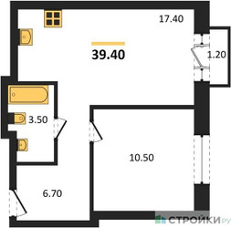 Планировка однокомнатной(квартира) площадью 39.4 квадратных метров в ЖК “ЖК Квартал Метроном”