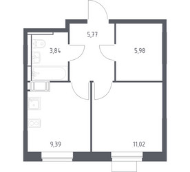 Планировка однокомнатной(квартира) площадью 36 квадратных метров в ЖК “ЖК Пятницкие луга”