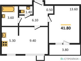 Планировка однокомнатной(квартира) площадью 41.8 квадратных метров в “ЖК Первый Лермонтовский”