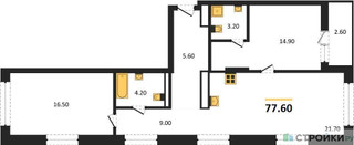 Планировка двухкомнатной(квартира) площадью 77.6 квадратных метров в “ЖК Первый квартал”
