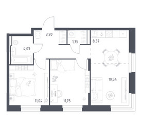 Планировка двухкомнатной(квартира) площадью 55.68 квадратных метров в ЖК “ЖК Квартал Строгино”