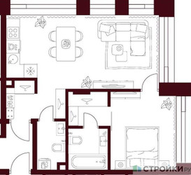 Планировка однокомнатной(квартира) площадью 49.4 квадратных метров в ЖК “ЖК Дом 7 Даниловский”