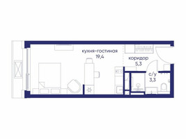 Планировка студии(квартира) площадью 28.02 квадратных метров в “ЖК Остров”