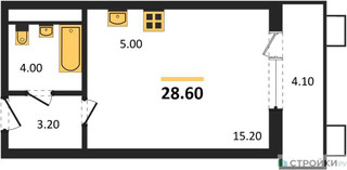 Планировка студии(квартира) площадью 28.6 квадратных метров в “ЖК Пироговская Ривьера”