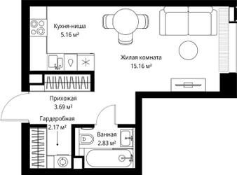Планировка студии(квартира) площадью 29.01 квадратных метров в ЖК “ЖК Веер”