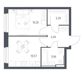 Планировка однокомнатной(квартира) площадью 32.84 квадратных метров в ЖК “ЖК Квартал Строгино”