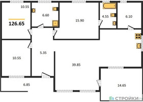 Планировка трехкомнатной(квартира) площадью 126.65 квадратных метров в “ЖК Коттеджный посёлок Art House”