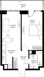 Планировка однокомнатной(квартира) площадью 51.37 квадратных метров в ЖК “ЖК Джойс”