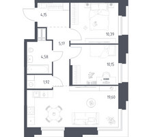Планировка двухкомнатной(апартаменты) площадью 55.96 квадратных метров в “ЖК Апарт-отель Тропарево парк”