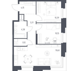 Планировка двухкомнатной(апартаменты) площадью 55.96 квадратных метров в ЖК “ЖК Апарт-отель Тропарево парк”