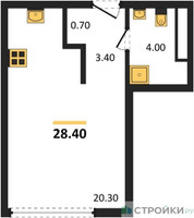 Планировка студии(квартира) площадью 28.4 квадратных метров в “Акценты”
