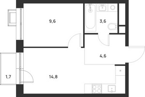 Планировка однокомнатной(квартира) площадью 33.1 квадратных метров в “ЖК Форевиль”