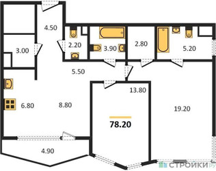 Планировка двухкомнатной(квартира) площадью 78.2 квадратных метров в ЖК “ЖК Sydney City (Сидней Сити)”