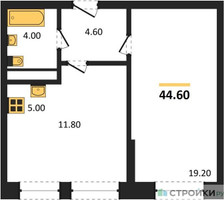 Планировка однокомнатной(квартира) площадью 44.6 квадратных метров в “ЖК Пушкино Град”
