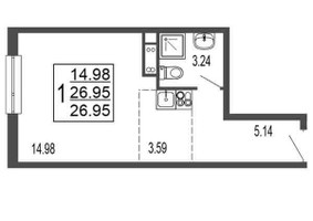Планировка студии(квартира) площадью 26.95 квадратных метров в “ЖК Гармония Парк”