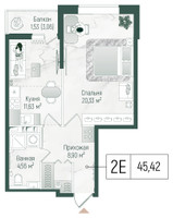 Планировка однокомнатной(квартира) площадью 46.95 квадратных метров в “ЖК Рига Хиллс”