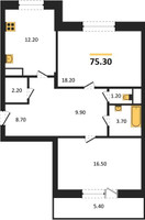 Планировка двухкомнатной(квартира) площадью 75.3 квадратных метров в “ЖК Эдельвейс (Первомайское)”