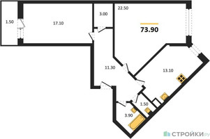 Планировка двухкомнатной(квартира) площадью 73.9 квадратных метров в “ЖК Малиново”