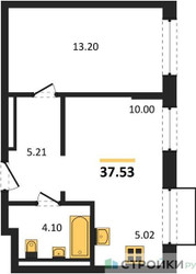 Планировка однокомнатной(квартира) площадью 37.53 квадратных метров в ЖК “ЖК Квартал Домашний”