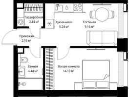 Планировка однокомнатной(квартира) площадью 37.63 квадратных метров в “ЖК Веер”