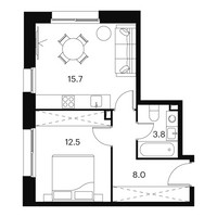 Планировка однокомнатной(апартаменты) площадью 40 квадратных метров в “ЖК Аквилон Signal (Аквилон Сигнал)”