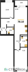 Планировка двухкомнатной(квартира) площадью 78.1 квадратных метров в ЖК “ЖК Дом А”