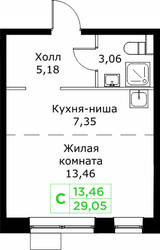 Планировка студии(квартира) площадью 29.05 квадратных метров в ЖК “ЖК КИТ 2”