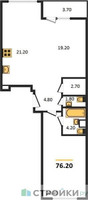 Планировка однокомнатной(квартира) площадью 76.2 квадратных метров в “ЖК Архитектор”