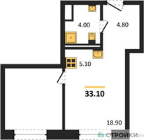 Планировка студии(квартира) площадью 33.1 квадратных метров в “ЖК STONE Sokolniki (Сокольники)”
