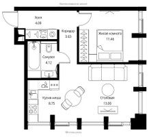 Планировка однокомнатной(квартира) площадью 45.05 квадратных метров в “ЖК City bay (Сити Бэй)”