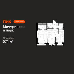 Планировка двухкомнатной(квартира) площадью 57.1 квадратных метров в ЖК “ЖК Мичуринский Парк”